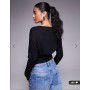 ASOS DESIGN knit-look asymmetric one shoulder long sleeve top with cinch waist detail in black