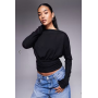 ASOS DESIGN knit-look asymmetric one shoulder long sleeve top with cinch waist detail in black