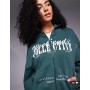 Weekend Collective zip through hoodie with mixed font graphic in green