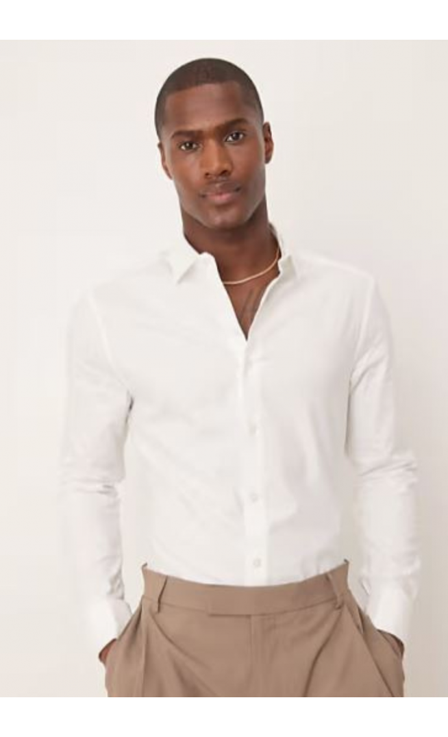 ASOS DESIGN formal skinny fit oxford shirt with double cuff in white