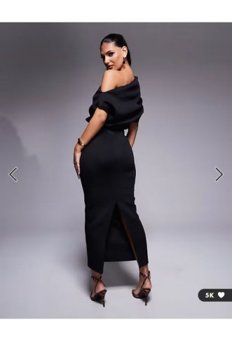 ASOS DESIGN dramatic neckline midi dress in black