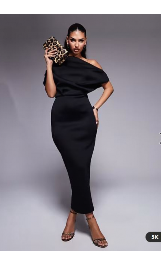 ASOS DESIGN dramatic neckline midi dress in black