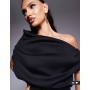 ASOS DESIGN dramatic neckline midi dress in black