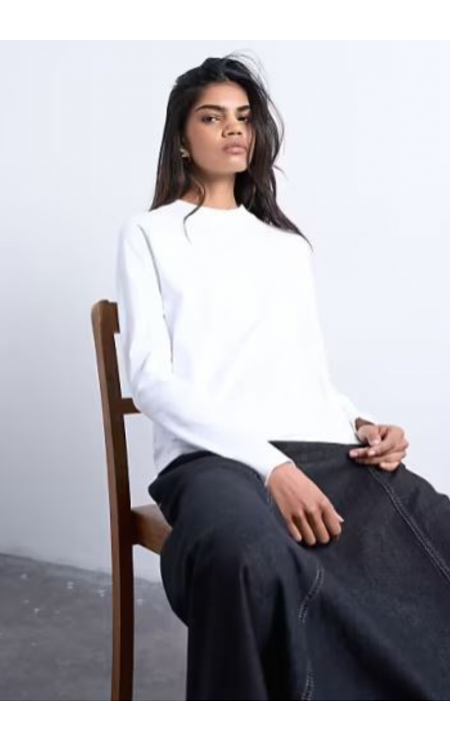 Topshop long sleeve boxy tee in white