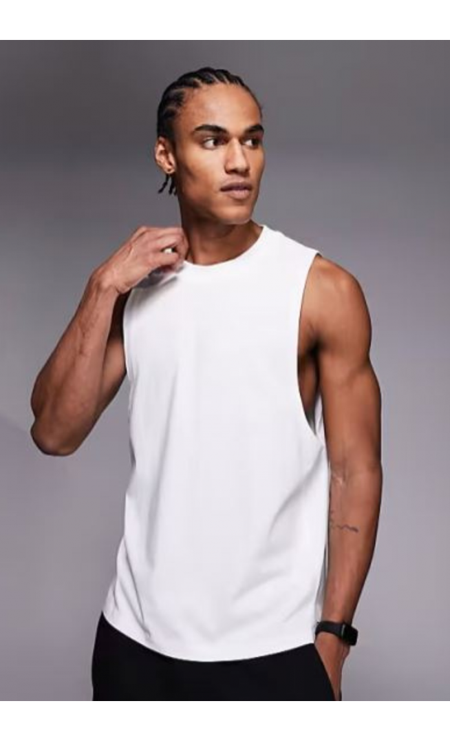 4505 Icon cotton drop armhole training vest with quick dry finish in white