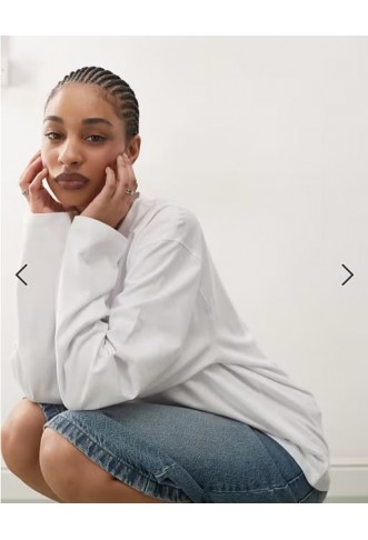 Weekday oversized boxy fit long sleeve t-shirt in white