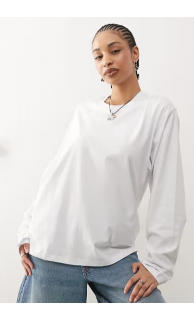 Weekday oversized boxy fit long sleeve t-shirt in white