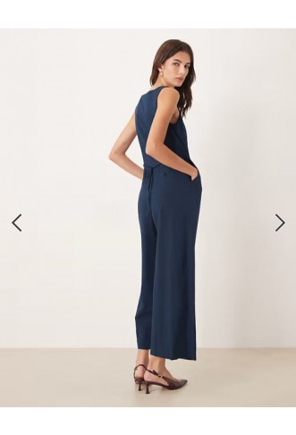 Nobody's Child tailored button front jumpsuit with square neck in dark blue