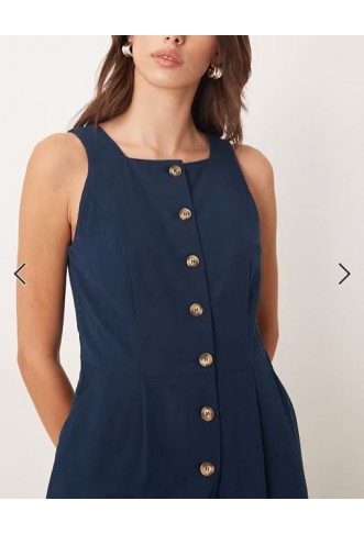 Nobody's Child tailored button front jumpsuit with square neck in dark blue