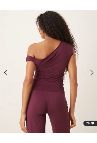 Motel Elysian asymmetric off shoulder top in plum