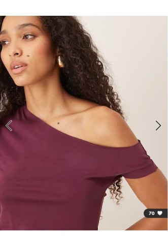 Motel Elysian asymmetric off shoulder top in plum