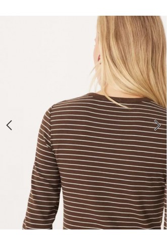 Mango cotton mix long sleeve t-shirt in brown and cream pinstripe