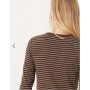Mango cotton mix long sleeve t-shirt in brown and cream pinstripe