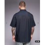 ASOS DESIGN relaxed shirt with linen with placement print in black