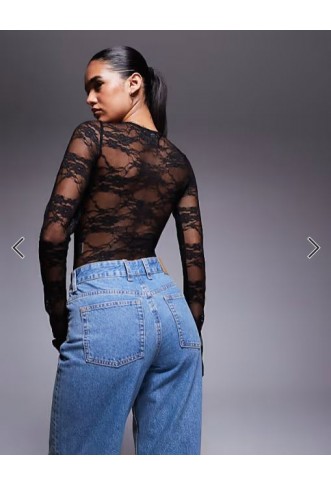 Princess Polly Feelix long sleeve sheer lace body in black
