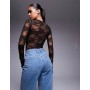 Princess Polly Feelix long sleeve sheer lace body in black