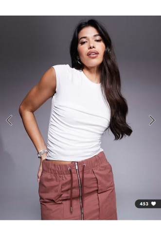 ASOS DESIGN drape gathered detail short sleeve top in ivory