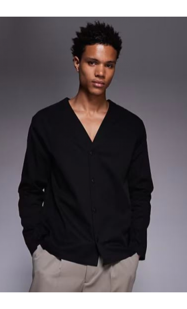 ASOS DESIGN relaxed v neck shirt in black