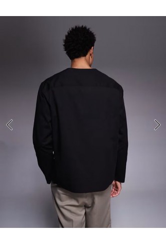 ASOS DESIGN relaxed v neck shirt in black