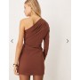 ASOS DESIGN one shoulder draped mini dress in brown