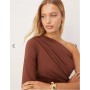 ASOS DESIGN one shoulder draped mini dress in brown