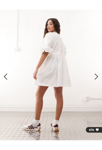 COLLUSION channel detail smock mini dress in white