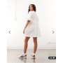 COLLUSION channel detail smock mini dress in white