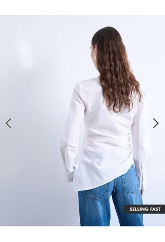 Topshop drape neck long sleeve top in white