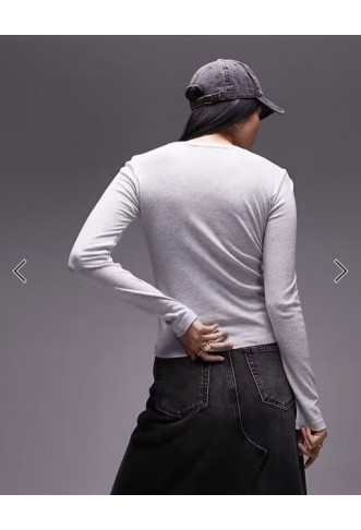 Topshop long sleeve everyday tee in grey marl - GREY