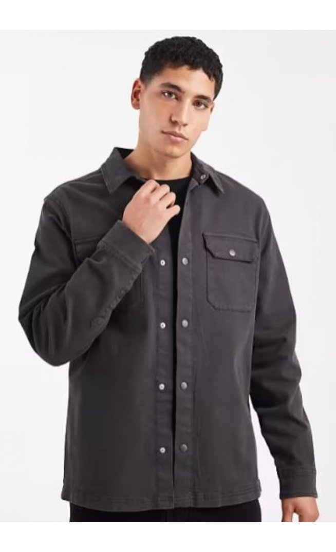 Threadbare button front shacket in grey