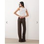 ONLY Tall plisse wide leg trousers in brown