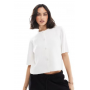 Pieces soft knit short sleeve cardigan in cream