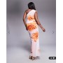 ASOS DESIGN mesh channelled tie one shoulder midi dress with slash cut out in white floral print