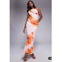 ASOS DESIGN mesh channelled tie one shoulder midi dress with slash cut out in white floral print