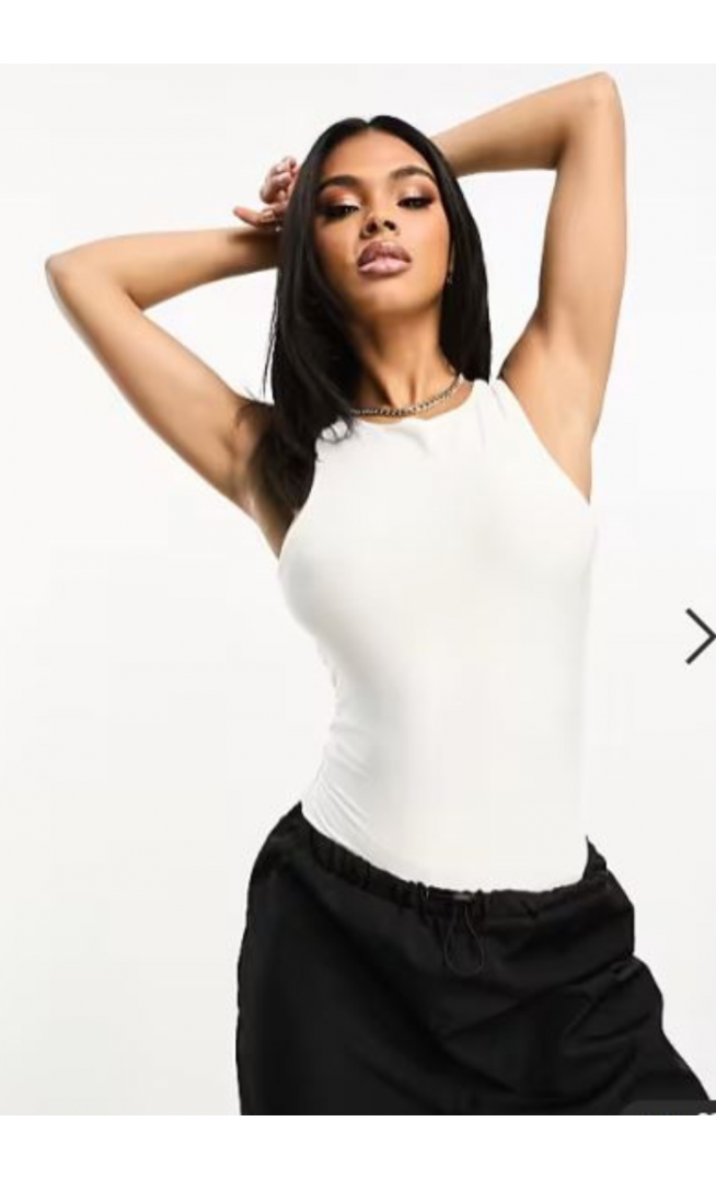 ASOS DESIGN double layer racer bodysuit in white