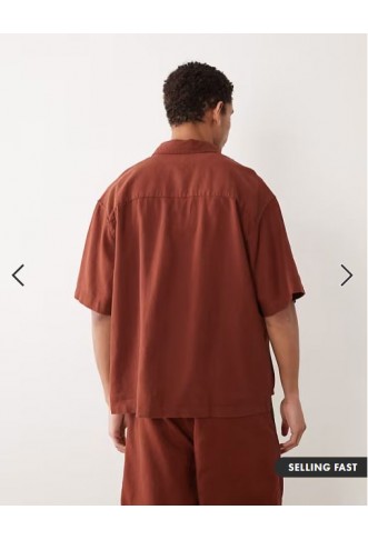 ASOS DESIGN co-ord oversized linen blend shirt in brown