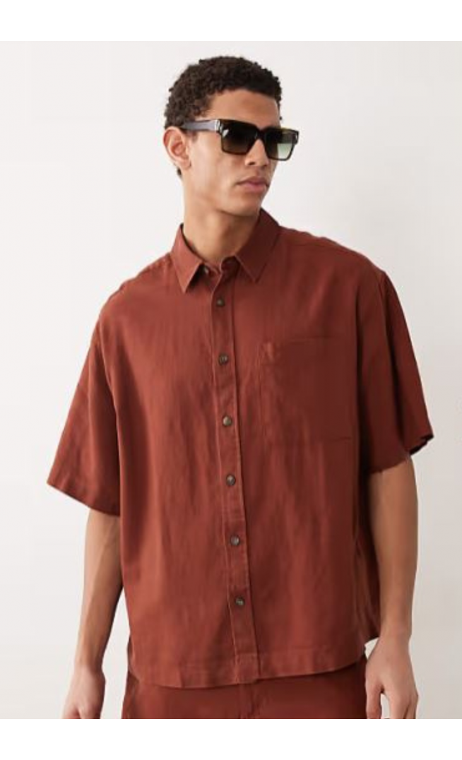 ASOS DESIGN co-ord oversized linen blend shirt in brown