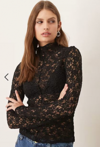 Mango high neck lace top in...