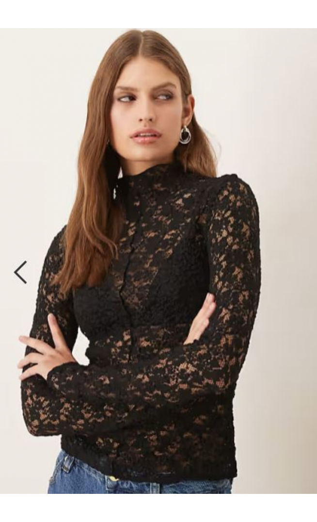 Mango high neck lace top in black