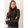 Mango high neck lace top in black
