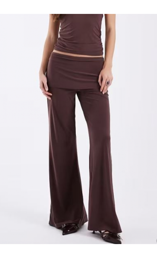COLLUSION slinky skirt trouser co-ord in deep chocolate