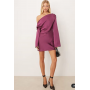 ASOS DESIGN satin drape long sleeve off shoulder mini dress in plum