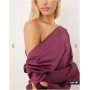 ASOS DESIGN satin drape long sleeve off shoulder mini dress in plum