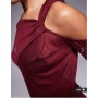 ASOS DESIGN knit-look semi sheer long sleeve top with drape cold shoulder in burgundy