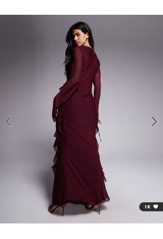 Daska chiffon ruffle maxi dress in burgundy