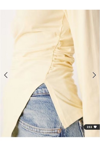 ASOS DESIGN asymmetric hem long sleeve ruched side top in yellow