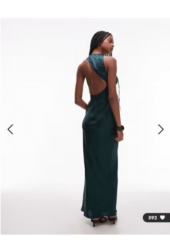 ASOS DESIGN bias cut satin panelled maxi dress with asymmetric back in dark green