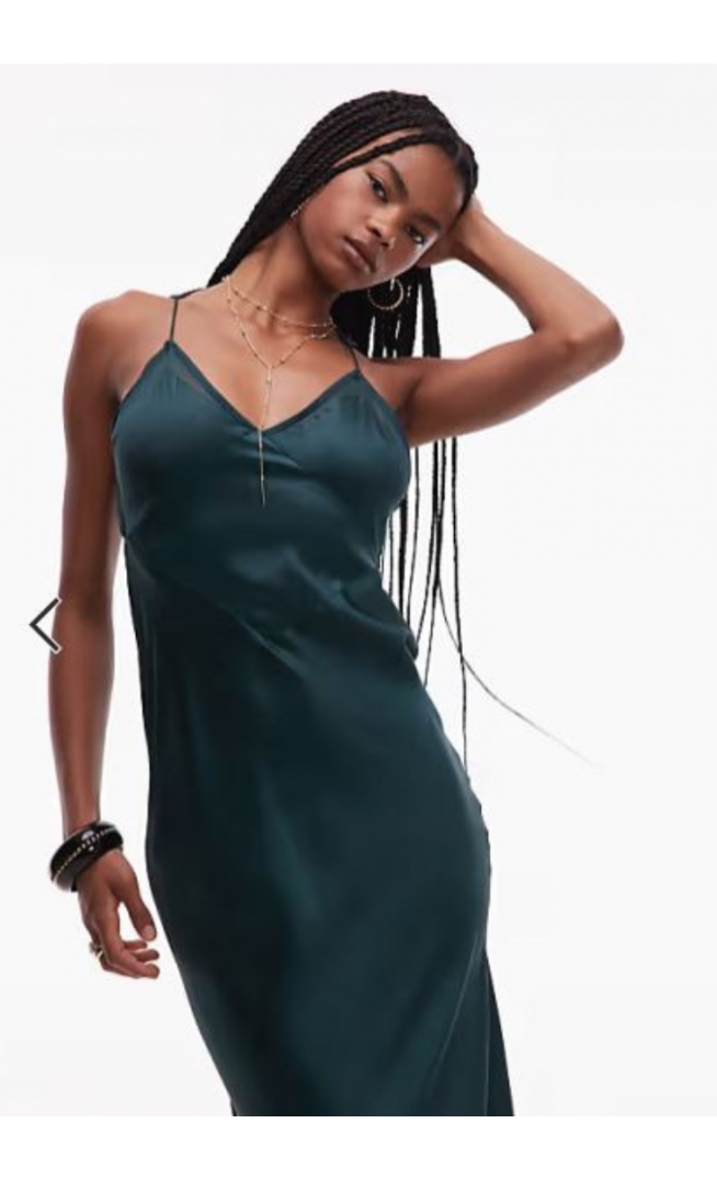 ASOS DESIGN bias cut satin panelled maxi dress with asymmetric back in dark green