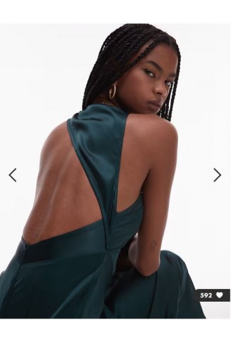 ASOS DESIGN bias cut satin panelled maxi dress with asymmetric back in dark green