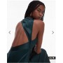 ASOS DESIGN bias cut satin panelled maxi dress with asymmetric back in dark green